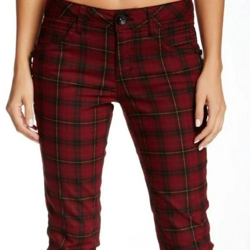Democracy Women's Red Black Plaid Freedom Jegging Skinny Ankle Jeans Pant Size 7 - Picture 4 of 8